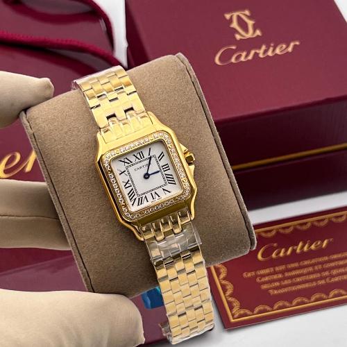 ساعة كارتير نسائي مع فصوص لون ذهبي