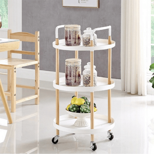 عربة تقديم دائري ابيض 3 ادوار