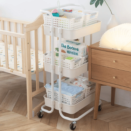 عربة منظمة بسلات بلاستيكية ابيض