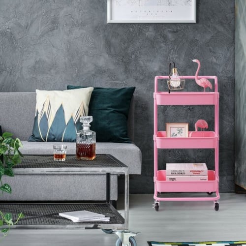 عربة منظمة بسلات حديدية وردي