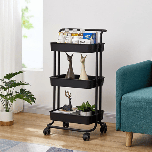 عربة منظمة بسلات بلاسيتيكية اسود