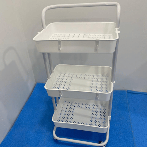 عربة منظمة بسلات بلاستيكية ابيض