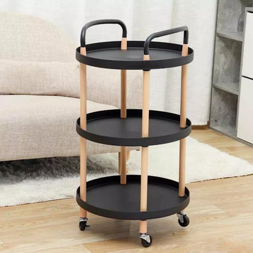 عربة تقديم دائري اسود 3 ادوار