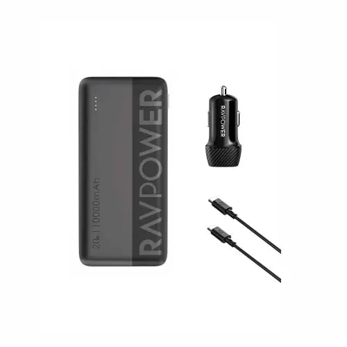 راف باور بكج 3*1 باور بانك سعة 10,000mAh شاحن سيار...