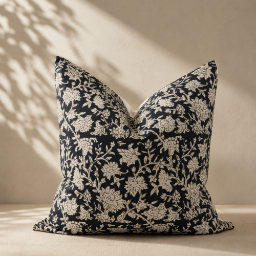 Beige & Black Floral Cushion Cover