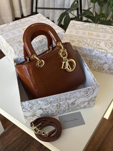حقيبة Dior بنية وأكسسوارات ذهبية فاخرة