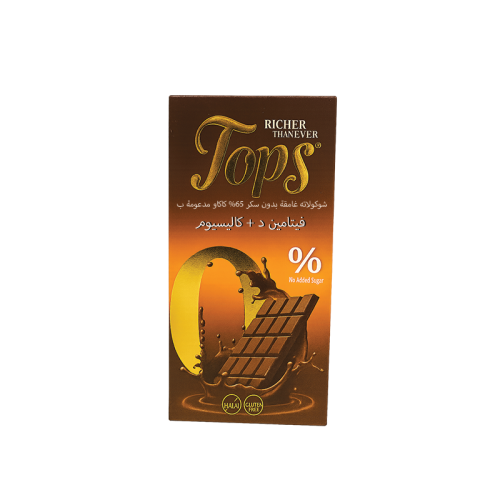 Tops شوكولاته غامقة بدون سكر 65% كاكاو مدعمة بفيتا...