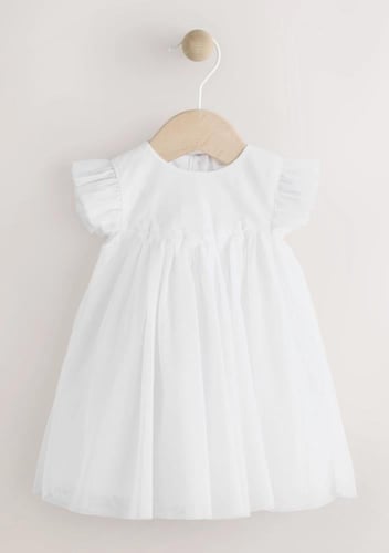 هدية مواليد بنات فستان أبيض أنيق