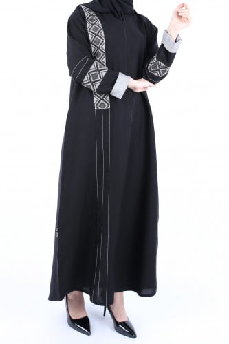 0048 عبايه عمليه بخطوط طولي