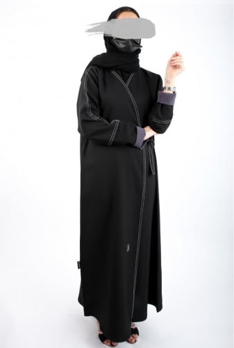 0039 عبايه لمار بتحديد ابيض وربطه