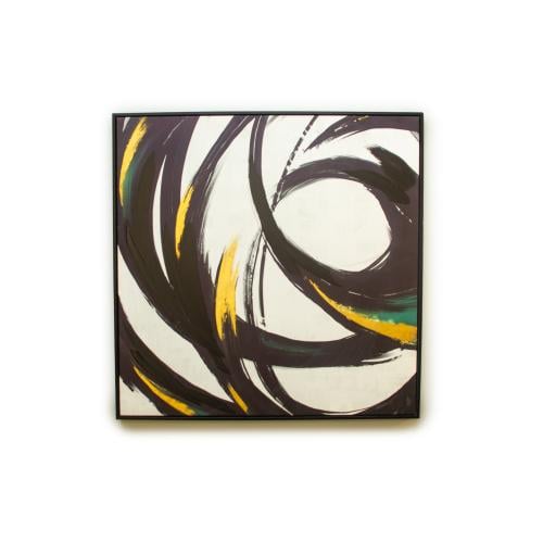 لوحة فنية جدارية تجريدية باللونين الأسود والذهبي.