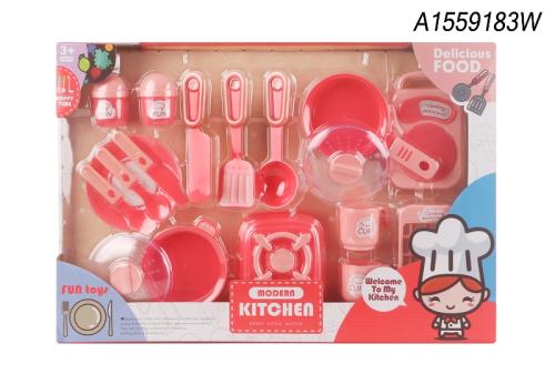 مجموعة مطبخ لون وردى للبنات 3+