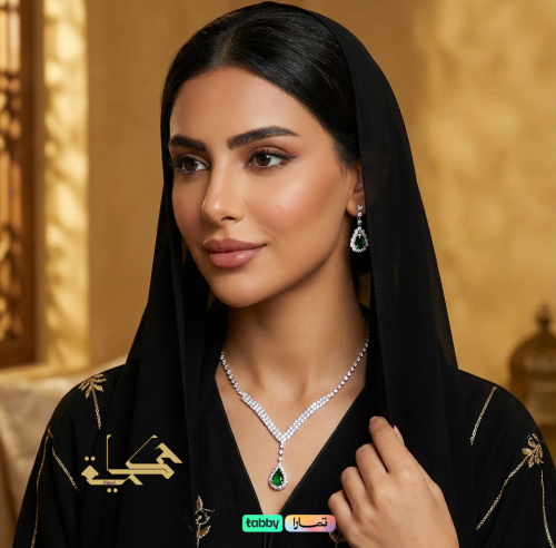 A pair of earrings and a pendant necklace with an...