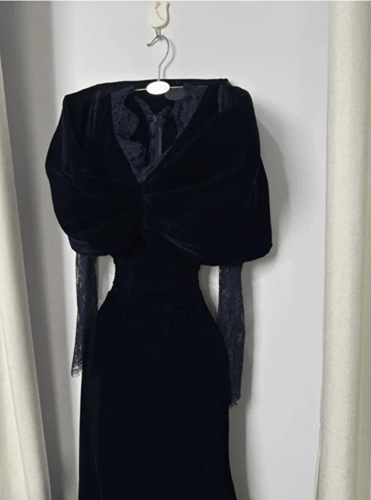 فستان سهرة أنيق شتوي لون كحلي