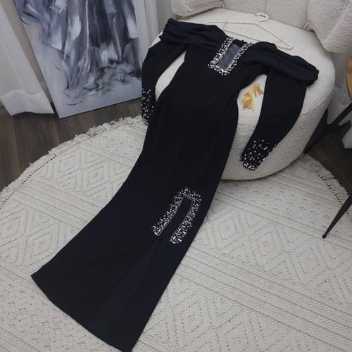 فستان اسود تطريز راقي