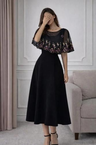 فستان لون أسود خامة باربي شك سهره