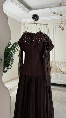 فستان موكا تطريز راقي