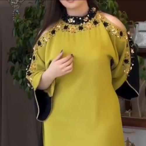 فستان سهره كموني تطريز شك يدوي