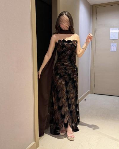 فستان شك سهره مع شال الوان