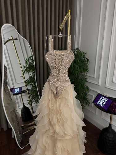 فستان سهره الصدر كلفه تطريز جازار كلوش