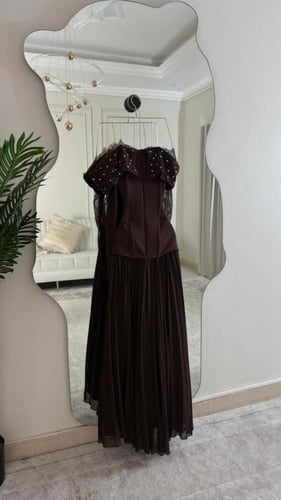 فستان موكا تطريز راقي