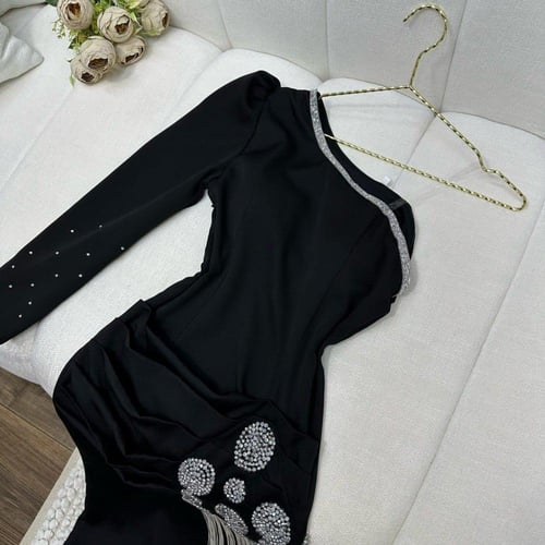 فستان خامه كريب استرتش