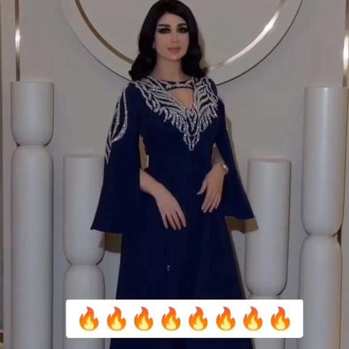 فستان سهره كحلي كريب استرتش تطريز يدوي على نفس الق...