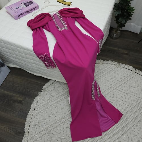 فستان فوشي تطريز راقي