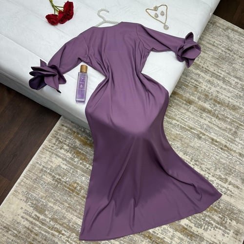 فستان مميز لون موف مع تطريز وقص كمبيوتر