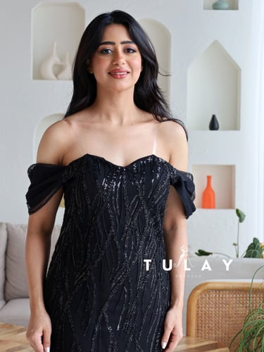 فستان ملكي ترتر ريش ناعم