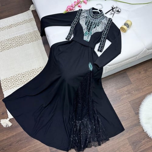 فستان راقي لون اسود تطريز شك يدوي