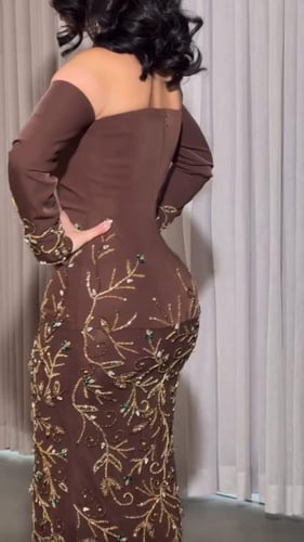 فستان موكا سهره تطريز شك يدوي