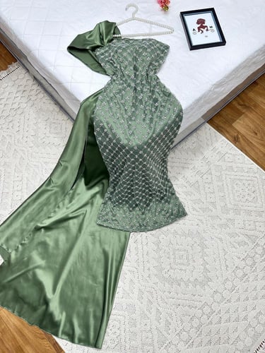 فستان تفاحي سهره ذيل