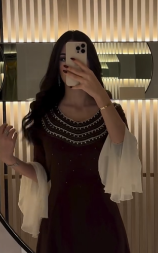 فستان سهره بني تطريز راقي