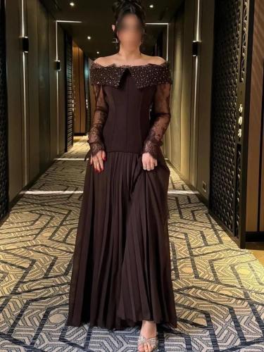 فستان موكا تطريز راقي