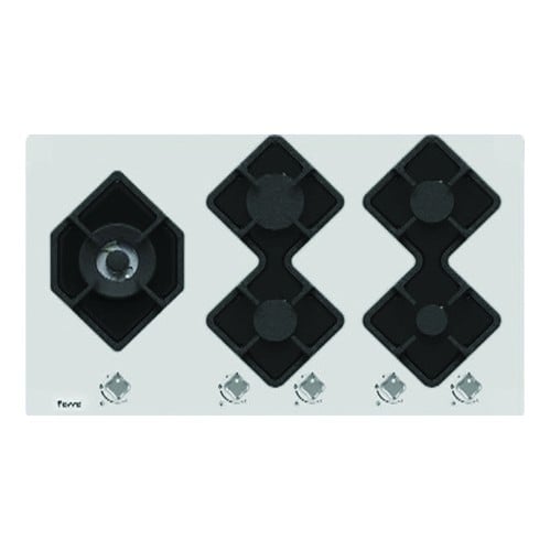 Gas hob 90cm white glass double eye heavy F40
