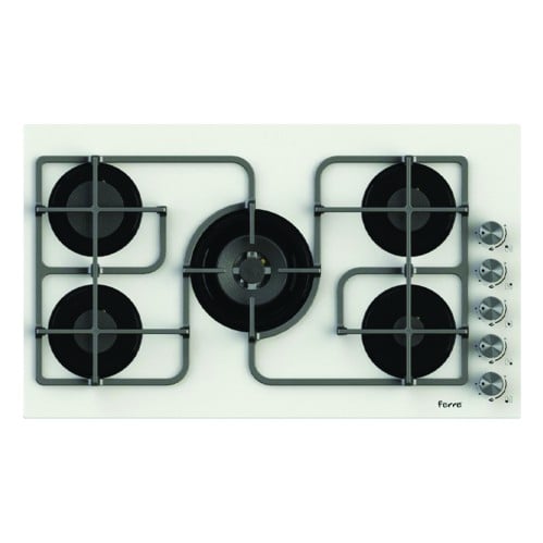 Heavy 90cm gas hob with white glass F35