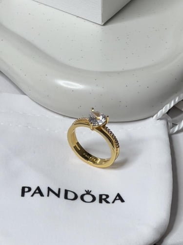خاتم باندورا PANDORA ذهبي كرستالة فضي
