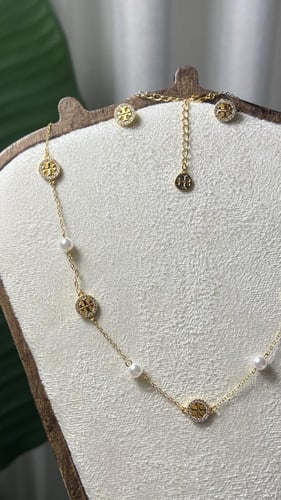 سلسال + حلق TORY BURCH معدن ذهبي - فضي لؤلؤ