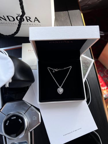 سلسال باندورا قلب كريستالات فضي