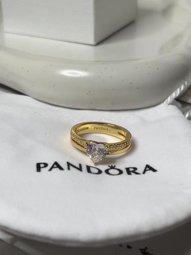 خاتم باندورا PANDORA ذهبي كرستالة فضي