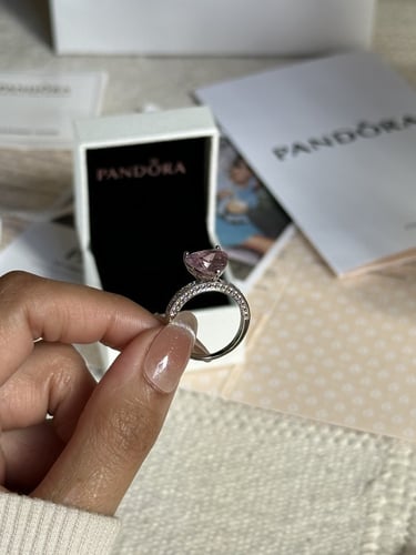 خاتم باندورا PANDORA فضي كرستالة وردي الجوهرة