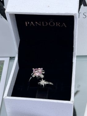 خاتم باندورا PANDORA فضي كرستالة وردي الجوهرة ونجم...