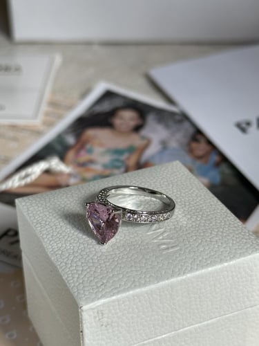 خاتم باندورا PANDORA فضي كرستالة وردي الجوهرة