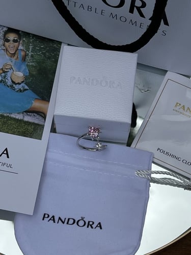 خاتم باندورا PANDORA فضي كرستالة وردي الجوهرة ونجم...