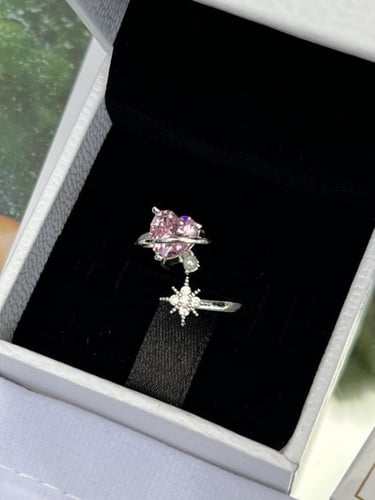 خاتم باندورا PANDORA فضي كرستالة وردي الجوهرة ونجم...