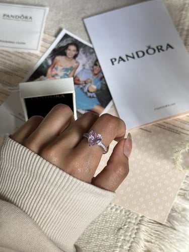 خاتم باندورا PANDORA فضي كرستالة وردي الجوهرة