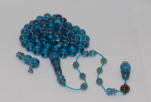 مسباح فاتوران لون أكوامارين 65 خرزة مدورة 9 ملم وزن 37.8 جرام