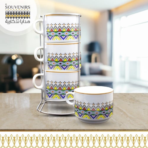 كوب بنقش القط مع حاملة اكواب