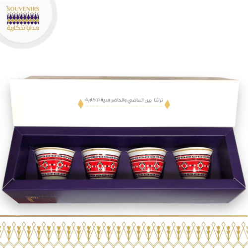 طقم 4 فناجيل قهوة سعودي - نقش السدو